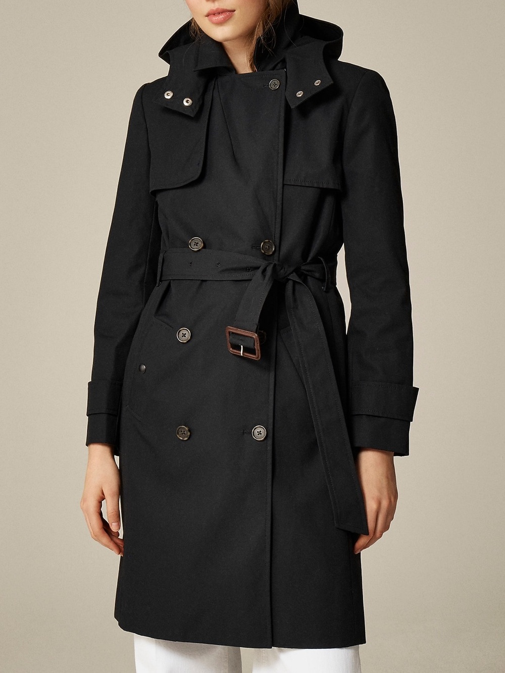 J.Crew Women's Icon Trench Coat Black Size 14 Hooded Water-Repellent BF456 FA24 - Picture 3 of 16